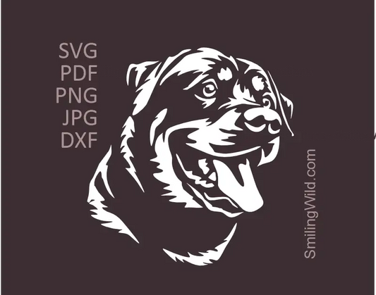 Rottweiler Dog Smiling Face White Clipart SVG PNG DXF for Laser Engraving, Vinyl Decals, and Digital Craft Designs