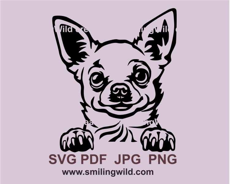 smiling snooth chihuahua svg art black line application