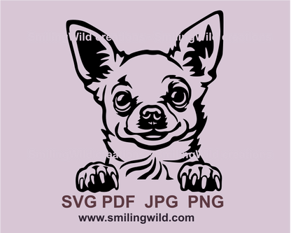 smiling snooth chihuahua svg art black line application