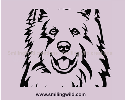 smiling white swiss shepherd face in graphic illustration close up