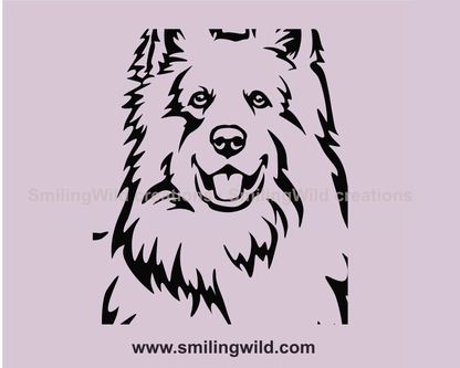 smiling white swiss shepherd face in vector graphic with transparent background