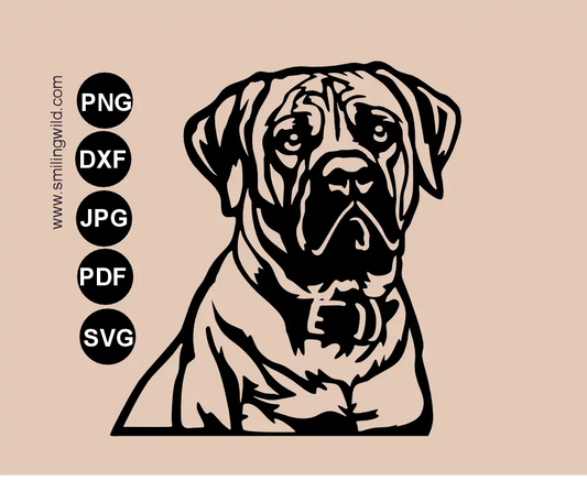 A frontal vecor graphic portrait of South african mastiff - boerboel SVG cutting file for laser, cnc and Cricut machines