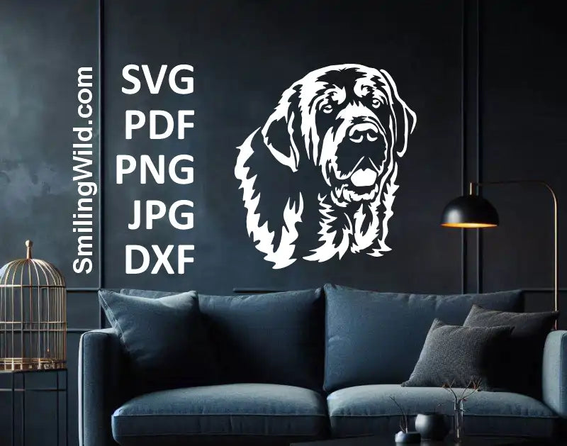 Spanish Mastiff DXF file – white line dog head for engraving, CNC, or Cricut crafting
