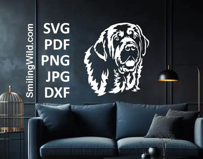 Spanish Mastiff DXF file – white line dog head for engraving, CNC, or Cricut crafting
