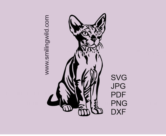 Sphynx cat sitting SVG PNG DXF vector drawing for Cricut, Silhouette, and laser cutting projects