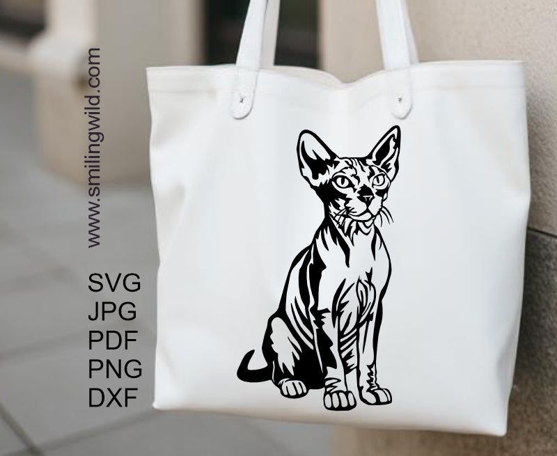Sitting Sphynx cat vector graphic SVG craft files for engraving and vinyl cutting