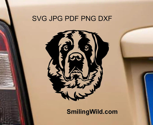 St. Bernard dog face dxf vector art optimized for clean vinyl weeding and precision Cricut projects.