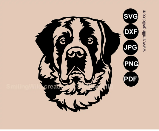 St. Bernard Face SVG vector art presenting a dog high-fidelity artisan illustration for professional cutting and engraving.
