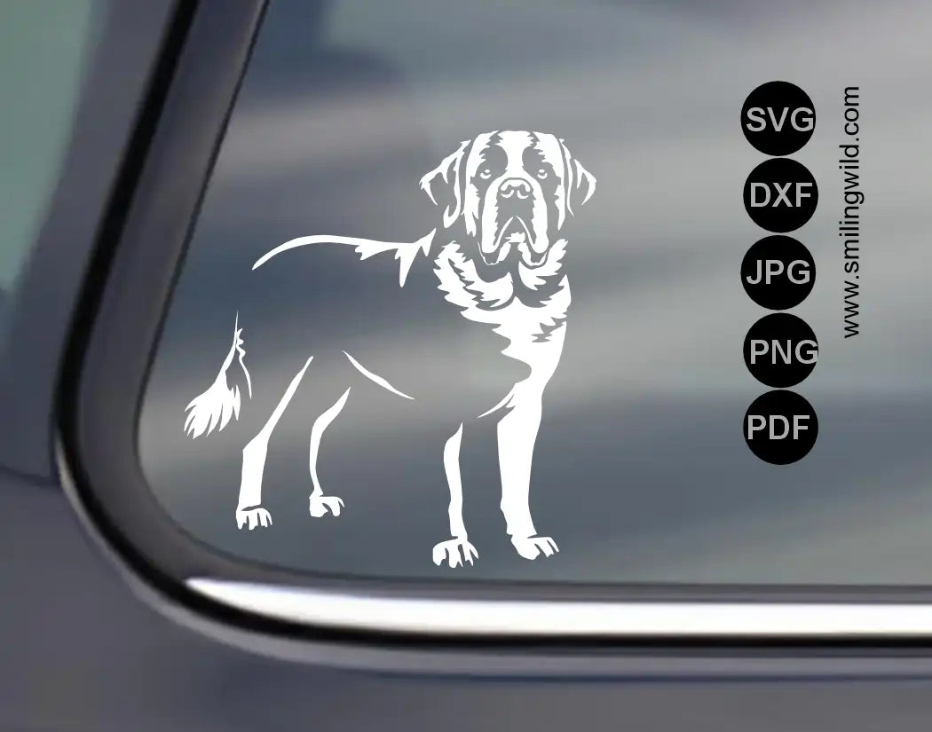 Standing Saint Bernard PNG and SVG cut file  - dog digital download optimized for glass etching and vinyl precision cutting.