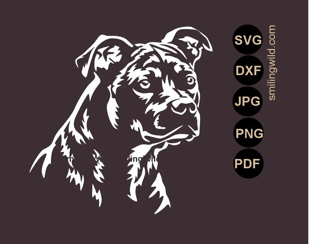 American Staffordshire Terrier face white vector cut file in SVG and DXF