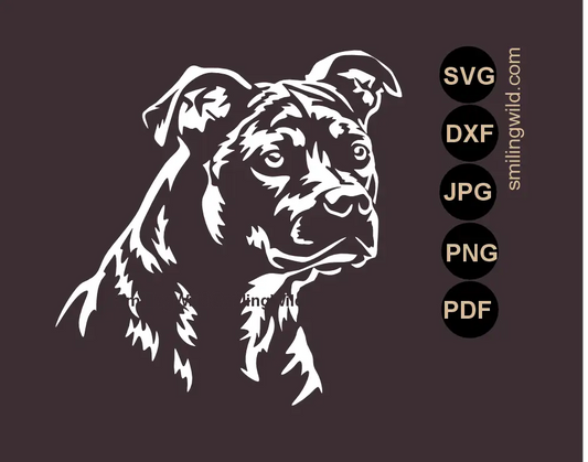 American Staffordshire Terrier face white vector cut file in SVG and DXF
