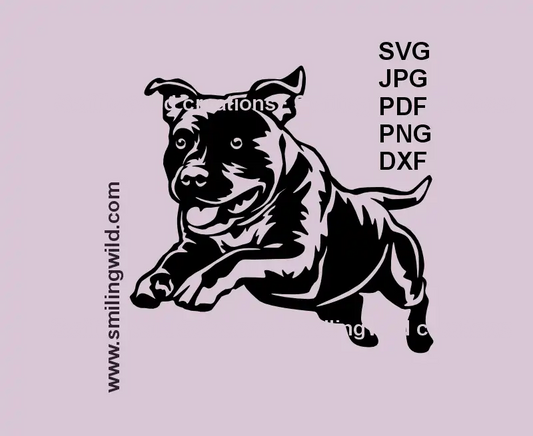 Jumping Staffy dog SVG – black vector clipart for Cricut and laser cutting
