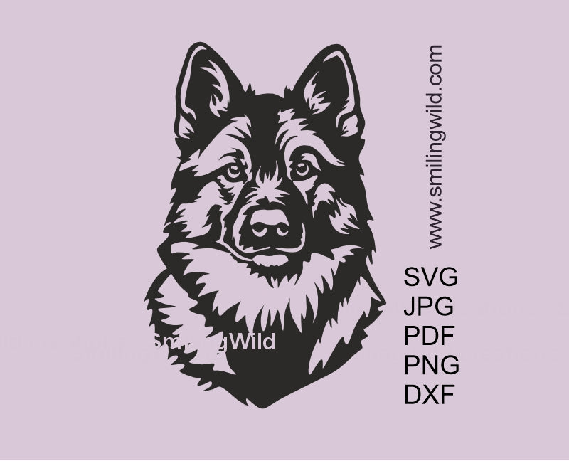 Swedish Elkhound alsoknown as Jämthund SVG png and dxf - a  vector clipart image of a Scandinavian hunting dog graphic face