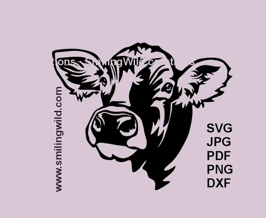 Swiss Brown Cow SVG PNG DXF farm animal vector clipart in black color – Braunvieh cattle digital design for Cricut