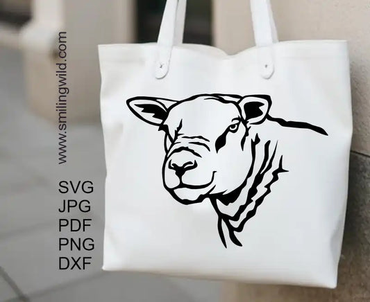 A tote bag decal representing the Texel ram head vector digital design for vinyl cutting, engraving, and handmade crafts