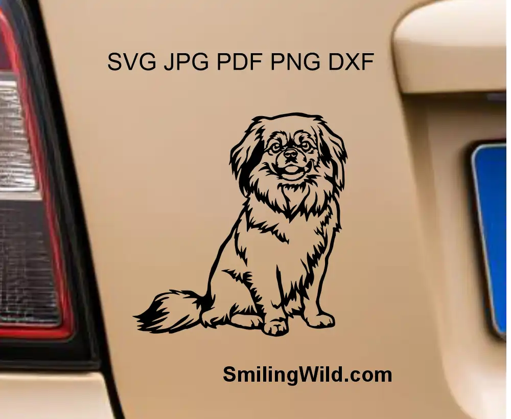 Single piece sitting Tibetan Spaniel vector graphic cut file in SVG and PNG format visualisation as a car decal