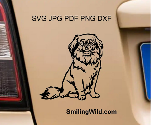 Single piece sitting Tibetan Spaniel vector graphic cut file in SVG and PNG format visualisation as a car decal