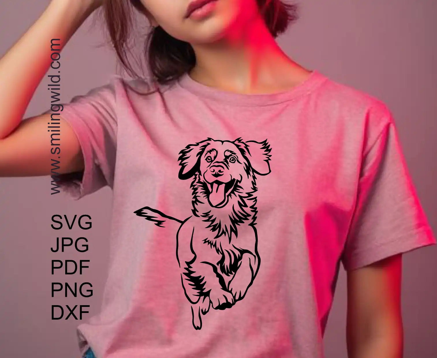 Running Toller dog dxf clip art file showcasing a hunting retriever image in black cutting art