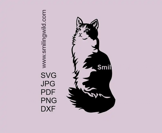 Tuxedo cat SVG, PNG, DXF clipart – sitting black and white feline vector for Cricut and laser cutting crafts