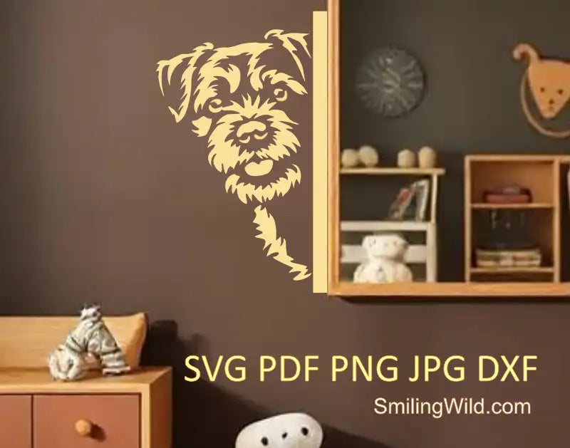 Realistic vector graphic of Border Terrier peeking – white dog cut file in SVG PNG DXF for DIY crafts