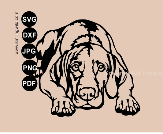 Vizsla SVG Clipart of a lying dog, optimized as a single-piece cut file for metal art.