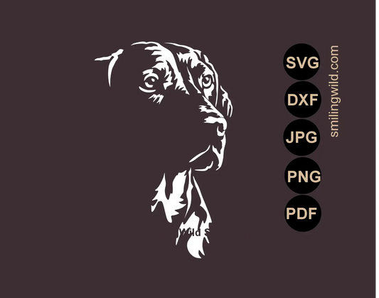 Vizsla head SVG realistic hunting dog vector art for dark backgrounds in Chiaroscuro - high contrast art style