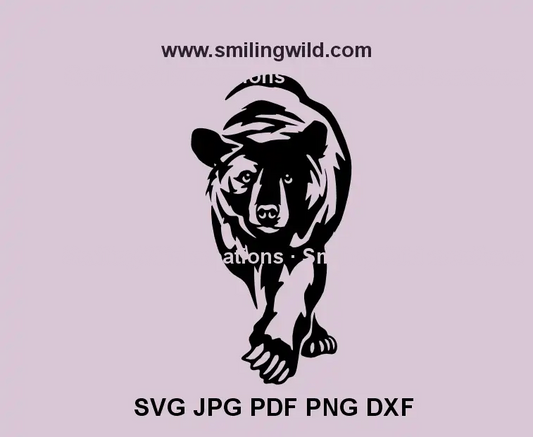 Walking black bear SVG, dxf in frontal view – wildlife vector design for Cricut crafts and engraving