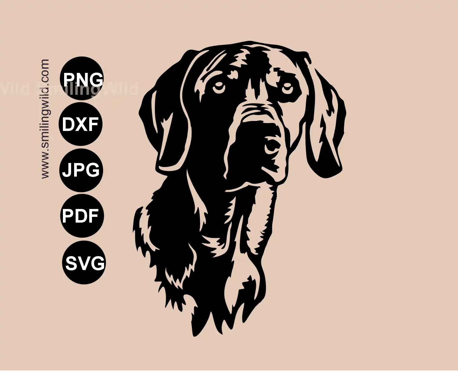 Weimaraner frontal face svg cut file hunting dog vector graphic layout for production manufacturing