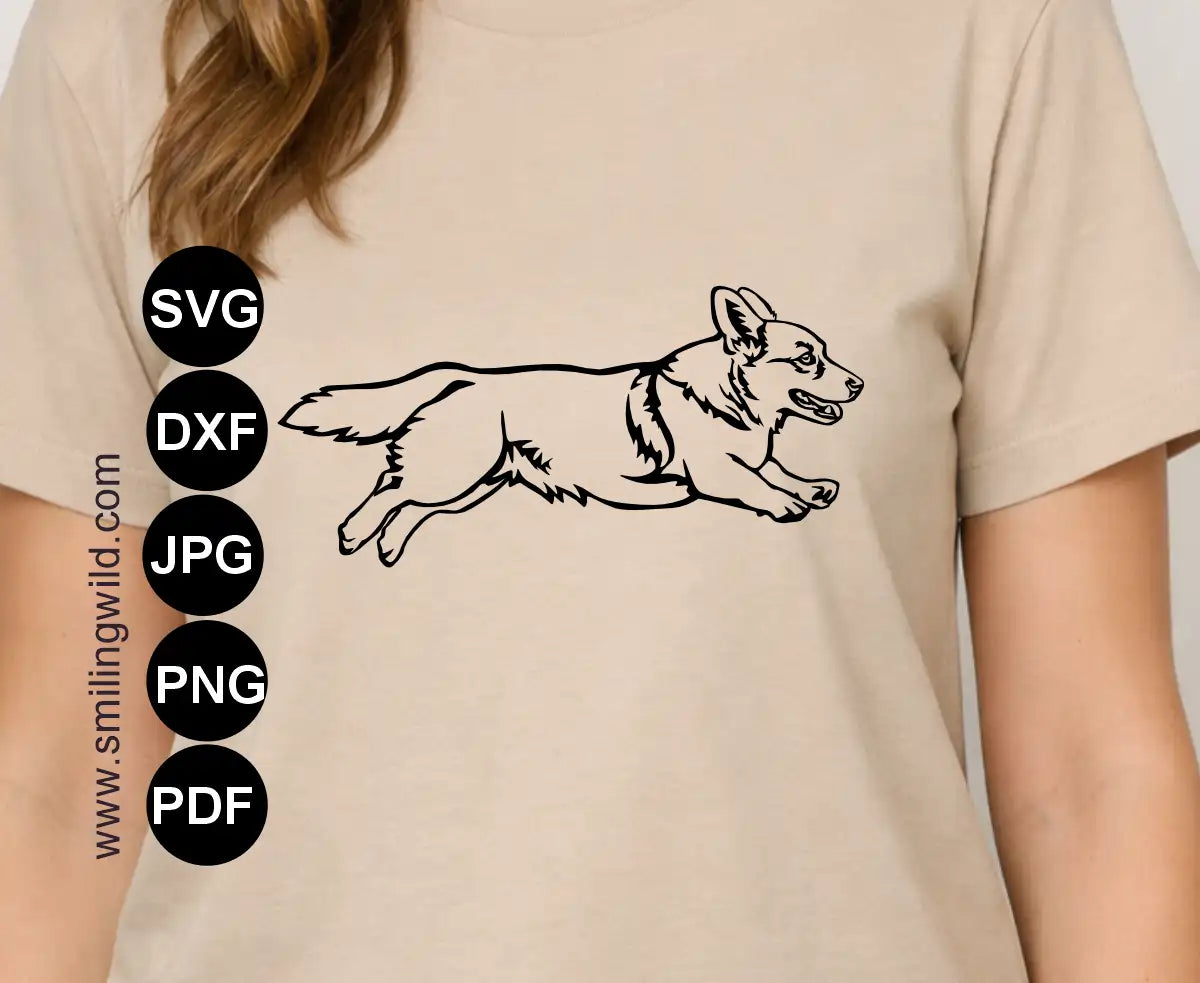 Running Welsh corgi dog svg and dxf vector cutting file for presentation image