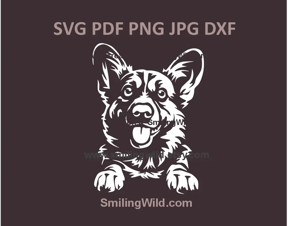 Realistic Welsh Corgi Pembroke SVG PNG, dxf - black and white dog vector clipart for Cricut projects and vinyl cutting