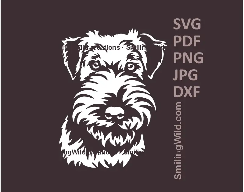 White vector svg and png portrait of a Welsh Terrier's head, ideal for Cricut and laser cutting on dark surfaces