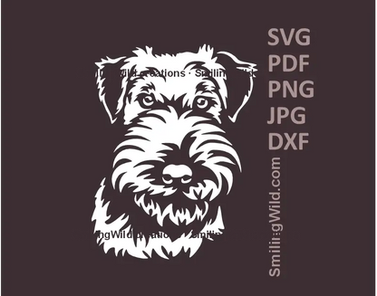 White vector svg and png portrait of a Welsh Terrier's head, ideal for Cricut and laser cutting on dark surfaces