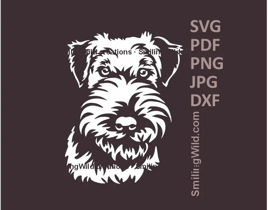 White vector svg and png portrait of a Welsh Terrier's head, ideal for Cricut and laser cutting on dark surfaces