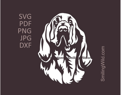 White Bloodhound SVG, DXF and PNG clipart featuring a realistic scent hound face – ideal for dark t-shirts, police dog themed crafts, and personalized gifts
