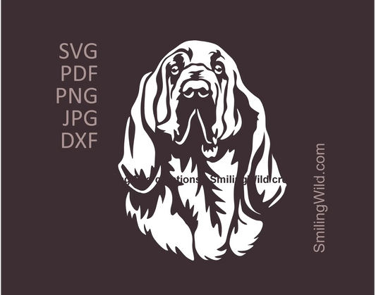 White Bloodhound SVG, DXF and PNG clipart featuring a realistic scent hound face – ideal for dark t-shirts, police dog themed crafts, and personalized gifts