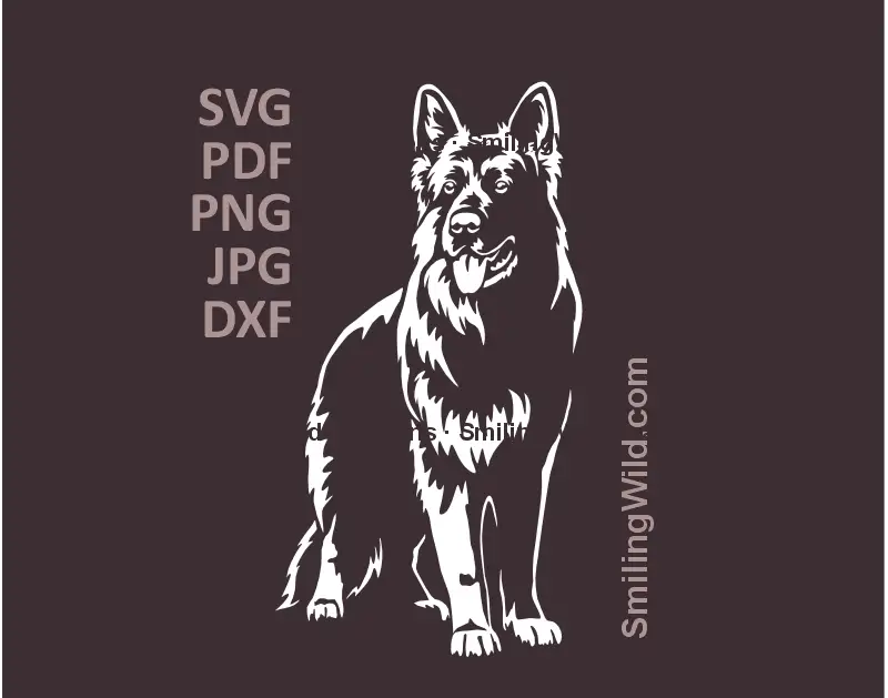 White German Shepherd full body SVG – high-resolution clipart for Cricut and laser cutting on dark backgrounds