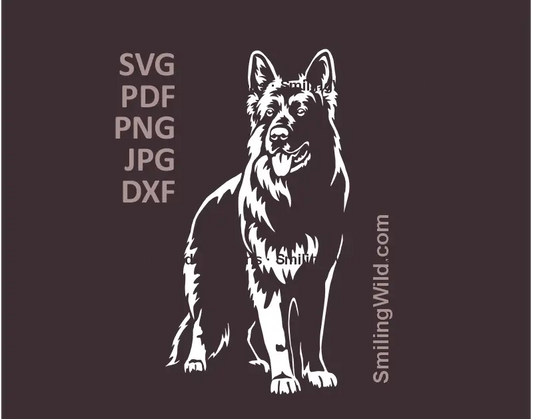 White German Shepherd full body SVG – high-resolution clipart for Cricut and laser cutting on dark backgrounds