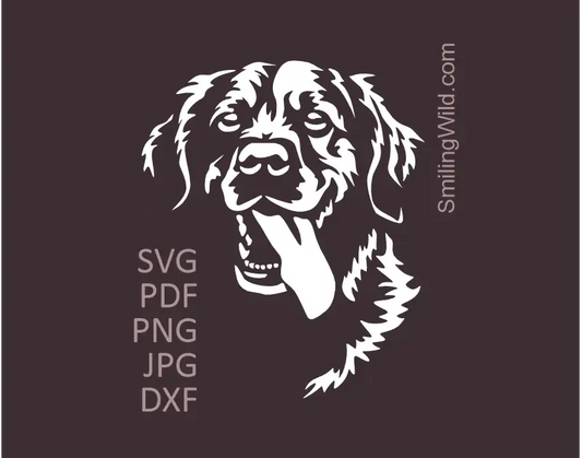 White Golden Retriever Clipart SVG, PNG and DXF Smiling Dog Face with tongue hanging out of the mouth  worked out in a Vector Art desig. Optimized for dark material and Cricut.