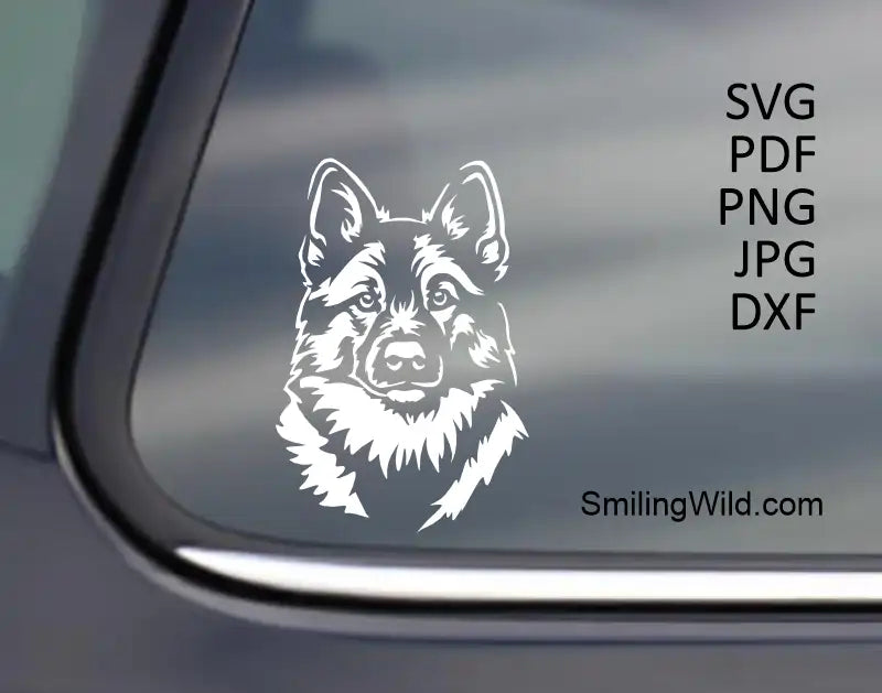 A vector graphic art design of a Swedish elkhound presenting a hunting dog graphic art portrait