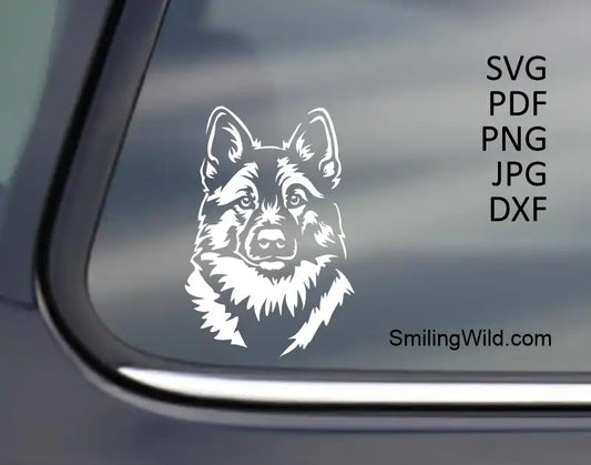 A vector graphic art design of a Swedish elkhound presenting a hunting dog graphic art portrait
