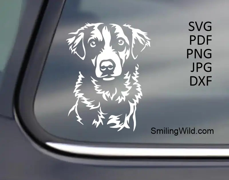 Kromfohrländer Dog Face cuteed out using White Vector Files - SVG, PNG or DXF on a black car window - a part of black and white series, emphasizing the high-contrast visibility on dark surfaces.