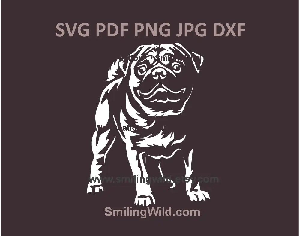 Adorable white Pug dog clipart SVG for Cricut and laser cutting – cute pet design for custom projects and crafts