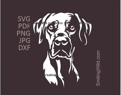 White Rhodesian Ridgeback head SVG, png and dxf files for Cricut and laser engraving – African hunting dog vector cut file