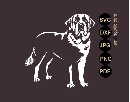 White Saint Bernard dog SVG file presenting Full Body dog clipart vector art for dark surfaces.