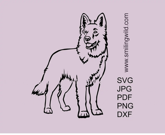 White Swiss Shepherd SVG clipart cutting file design preview of a full body standing dog