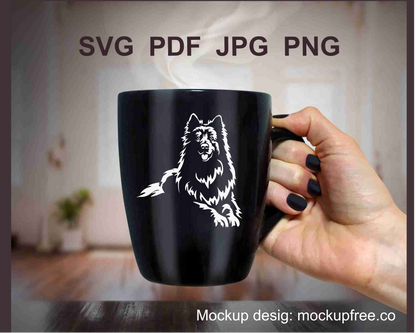 white swiss shepherd printed in vector style on a black coffy mug