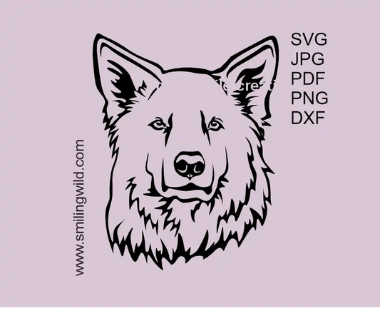 White Swiss Shepherd dog face frontal portrait SVG PNG DXF vector clipart for Cricut cutting and laser engraving