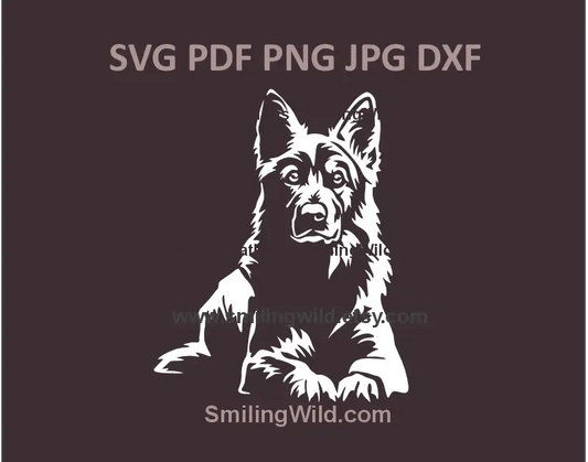 Realistic hfull body portrait of a lying White Swiss Shepherd dog in vector format – ideal for Cricut, laser cutting, and engraving projects