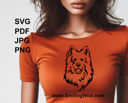 white swiss shepherd vector portrait for t shirt desing applications shown on woman clothing