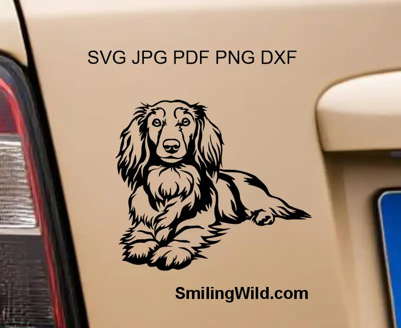 Long Haired Dachshund graphic file design, demonstrating suitability for laser cutting and etching projects.